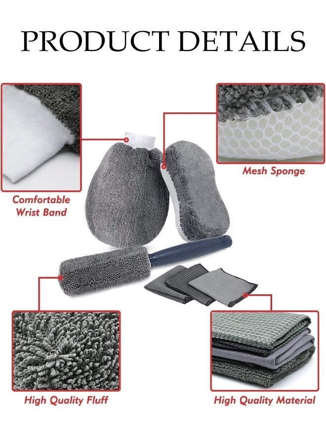 DUNISO 9Pcs Car Wash Cleaning Kit, Car Wash Detailing Including Wash Mitt Wax Applicator Pad, Tire Brush, Sponge Microfiber Cleaning Cloths, Glass Cleaning Cloth, Car Cleaning Tools Kit for Interior, Exterior, Wheels - Image 4